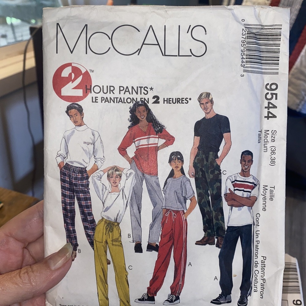 McCALLS 9544 Mens/Misses 2-Hour Pants in 3 Looks PATTERN Medium 36/38 Cut